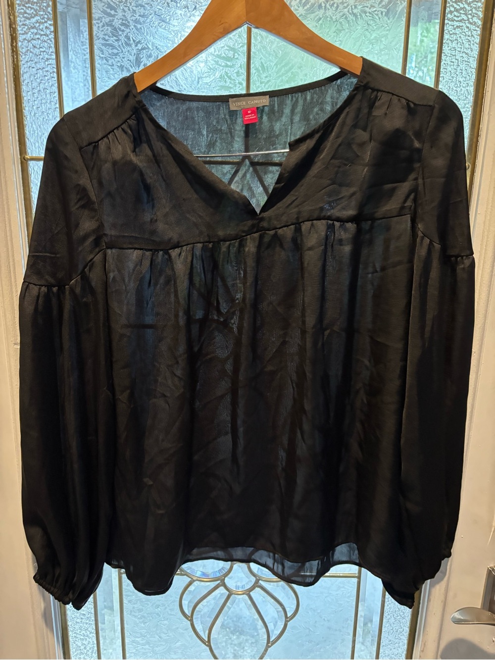 Vince Camuto Black V-Neck Long Sleeve Peasant Blouse